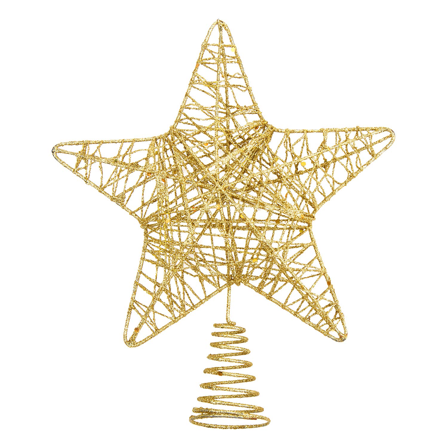 VEYLIN Christmas Tree Topper, Gold Glittered Hollow Christmas Tree Topper Star for Christmas Tree Ornament(Gold)