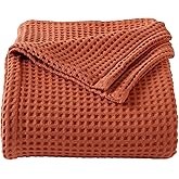 100% Cotton Waffle Weave Bed Blanket | Soft, Breathable, and Lightweight Blanket for All-Season | Perfect for Layering | Brielle Collection (Full/Queen, Burnt Orange)