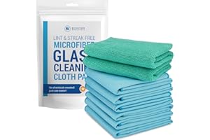 MICROFIBER WHOLESALE Claro 2 Step Glass Cleaning Cloth 8-Pack – Green Wet & Blue Dry Microfiber Towels Cleaning for Windows, Mirrors & Glass - Streak and Lint Free Cloth for Home, TV, Shower - Machine Washable