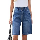 TOSATISFINE Womens Jean Shorts High Waisted Double Button Trendy Stretchy Bermuda Denim Shorts