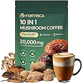 Mushroom Coffee with 10 Adaptogenic Mushroom(Lion's Mane, Cordyceps, Turkey Tail & Other) Mixed, Ashwagandha Probiotic Instant Coffee for Better Energy, Gut Health & Immune Support 7.41oz