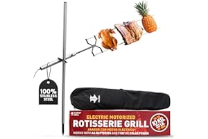 KANKA Rotisserie Grill Kit – Heavy Duty Portable Spit Roaster with Electric Motor – Works with Fire Pits, Campfires, Charcoal & Gas Grills – 22LB Capacity, Stainless Steel - Includes Carrying Bag
