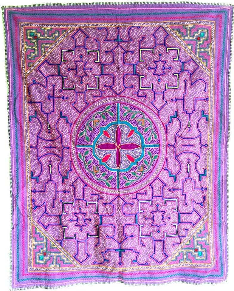 Vintage Shipibo Indian Art Hand Embroidered Ayahuasca Textile Cloth Tapestry, Table Cover 41" x 33"