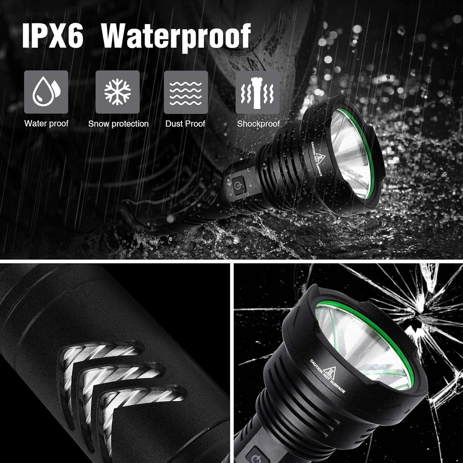 BERCOL Rechargeable LED Tactical Flashlights High Lumens, Super Bright 100000 Lumens Handheld Flashlight with 26650 Battery for Camping/Hiking/Hunting/Emergencies - - 