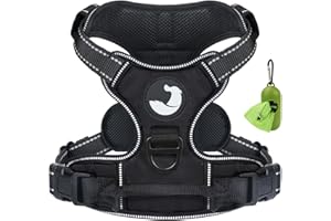 Joytale No Pull Dog Harness Medium Sized Dog, Reflective Pet Vest with Front Clip, Adjustable Soft Padded Harnesses with Easy Control Handle for Training and Walking, Black, M