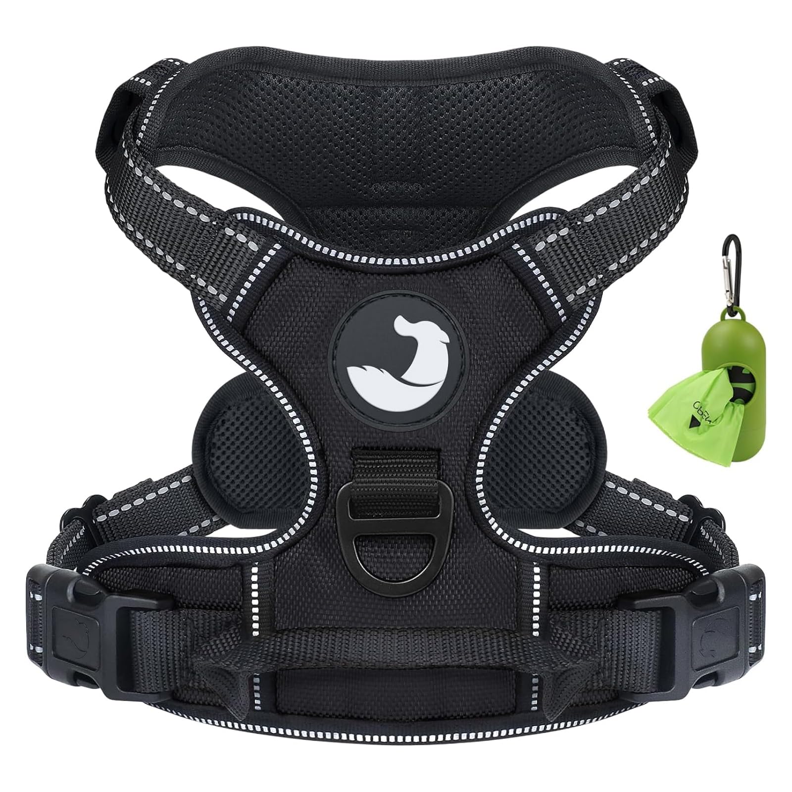 Joytale Dog Harness Large Dog No Pull Harness for Dogs with 2 Leash Clips, Adjustable Soft Padded Dog Harness Reflective with Easy Control Handle for Walking and Training, Black, XL