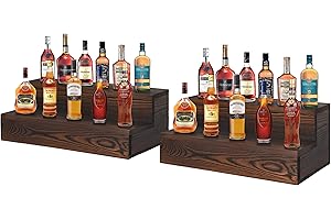 TIRYIUOU 2 Pack Bottle Display Shelf, Wood Bar Bottle Shelves,Tabletop Wine Rack,Tiered Bottle Stand, Bar Shelf Stand for Liquor, Liquor Bottle Display Shelf, Bar Display, Home Storage