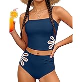 Boiltcat Girls Swimsuit Adjustable Straps Cut Out Swimwear 2 Piece Solid Color Tankini for Girls Bathing Suit 9-16Y