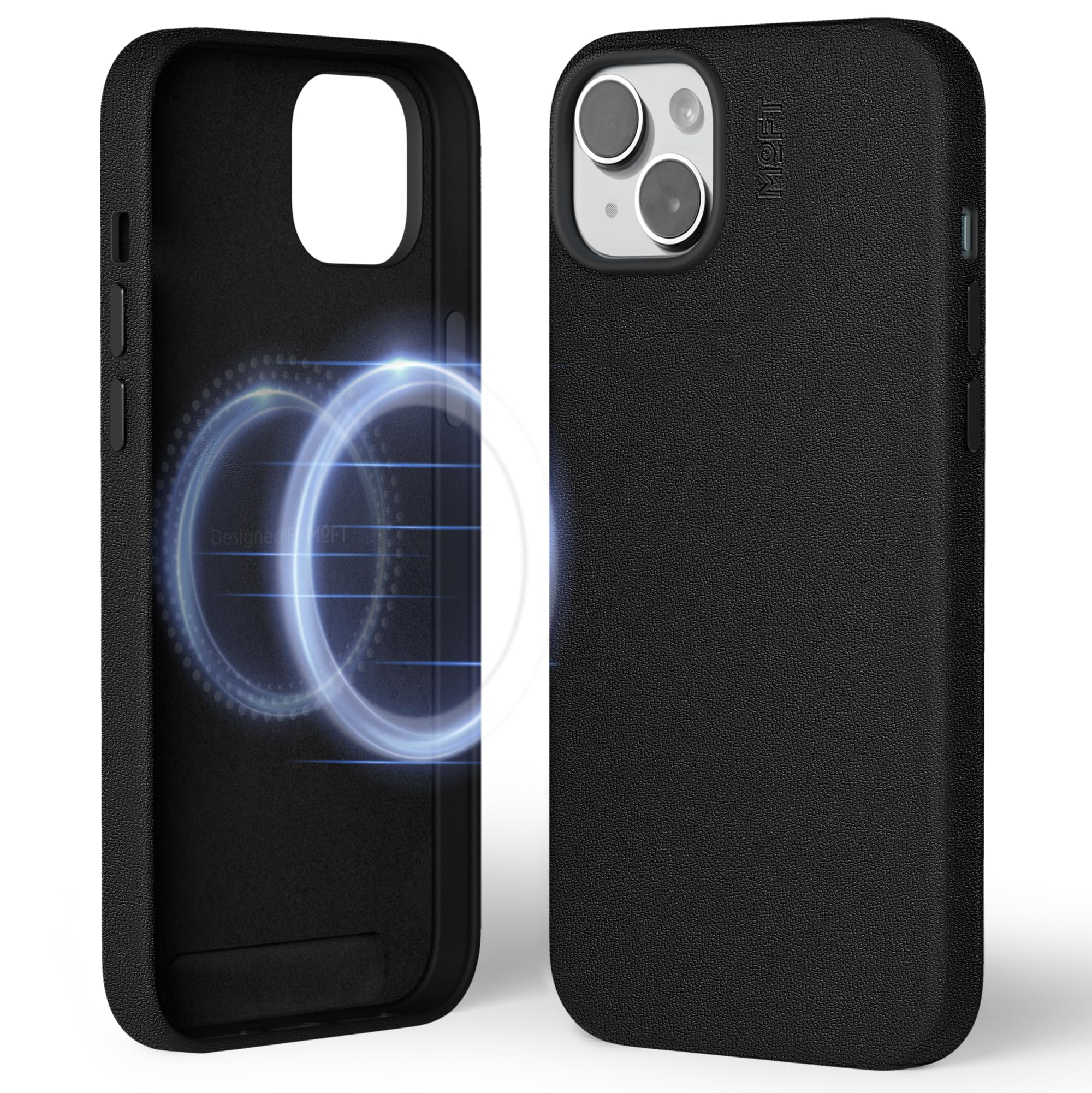 MOFT Magnetic Case for iPhone 15 Plus Compatible with MagSafe, MOVAS Vegan Leather Case Cover, Touch Sensation, Color Retention, Scratch & Stain Resistant, Easy to Clean, Jet Black — image 1