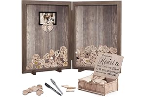 Y&K Homish Guest Book for Wedding Alternative Rustic Wedding Decorations for Reception Wedding Signs Guest Book with Pen 160 Blank Wooden Hearts