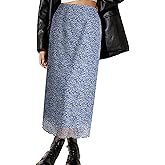Avanova Women Floral Bohemian Mesh Midi Skirt High Waist Lettuce Trim Long Straight Skirt Blue Floral C X-Small