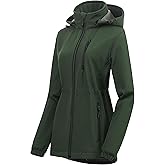 Chrisuno Women's Lightweight Long Softshell Fleece Lined Jacket Anorak Raincoat With Removable Hood