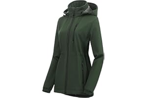 Chrisuno Women's Lightweight Long Softshell Fleece Lined Jacket Anorak Raincoat With Removable Hood
