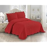 Fancy Linen 3pc Embossed Coverlet Bedspread Set Oversized Bed Cover Solid Floral Daisy Pattern New # Allis (King/California King, Red)