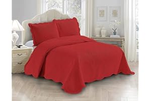 Fancy Linen 3pc Embossed Coverlet Bedspread Set Oversized Bed Cover Solid Floral Daisy Pattern New # Allis (King/California King, Red)