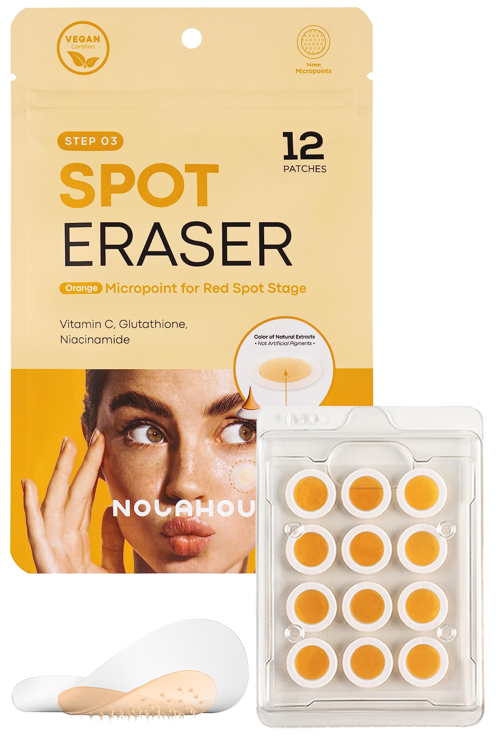 NOLAHOUR Spot Eraser Orange Microneedle Patch Vitamin C Glutathione Niacinamide Hardened Microneedle, Pack of 12, Acne Patch
