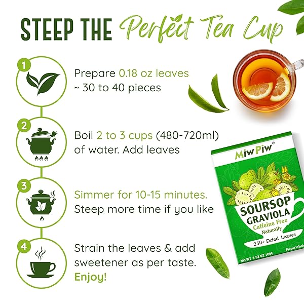 SOURSOP GRAVIOLA DRIED LEAVES TEA, 250+ GUANABANA LEAVES, NO GLUTEN, WILDCRAFTED, HOJA GUANABANA, LOOSE LEAF HERBAL TEA, PRECUT, RELAXING, GOOD SLEEP