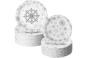Yungyan 120Pcs Snowflake Paper Plates Christmas Party Plates Include 9 Inch Dinner Plates 7 Inch Dessert Plates Disposable for Wonderland Theme Xmas Winter Holiday Birthday Party(Silver,Elegant)