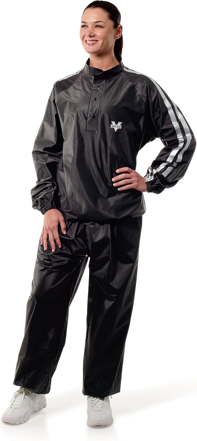 Valeo Vinyl Sauna Suit, 2 Pieces with Elasticized Wrist/Ankle Cuffs, BP6 Free, Black, VA1350, Large/X-Large: Sports & Outdoors