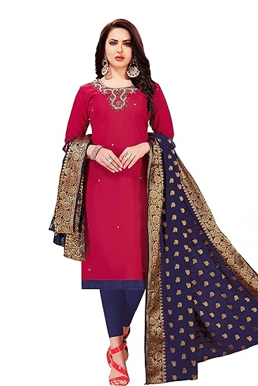 Leeza Store Womens Ethnic Wear Cotton Salwar Kameez (Pink Color_Free Size)