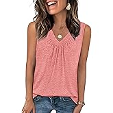 OFEEFAN Tank Top for Women Loose Fit Sleeveless Shirts V Neck Summer Clothes Ruched Women's Tees and Tanks Curved Hem