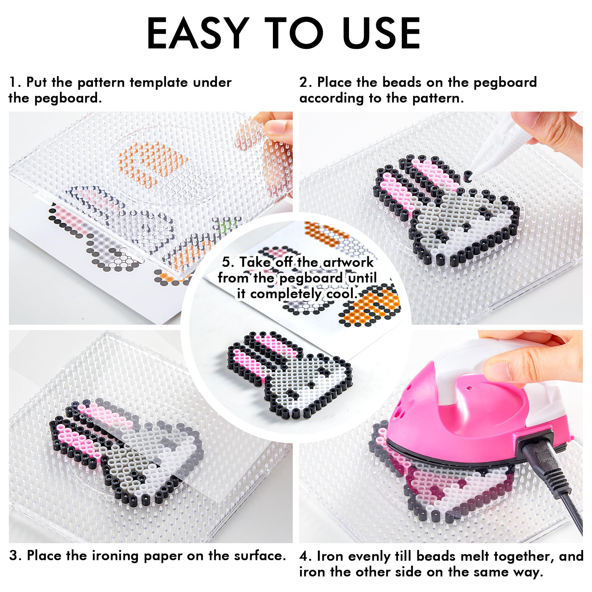 INSCRAFT Fuse Beads, 33000pcs Fuse Beads Kit for Kids, 33 Color 5MM Iron Beads Set with 150 Patterns, 8 Pegboards, 15 Ironing Paper, 6 Tweezers, 85 accessories, Craft Kits Gifts for Birthday Christmas