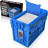BCW Short Comic Book Bin, Holds 150 Comics Each, Blue, 1 Pack | Each acid-free plastic bin holds 150 Current or Silver Age comics with a locking lid, movable partition, and ID slot.