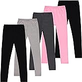 Toddler and Big Girls Leggings, Black Cotton Spandex Stretch Pants - Kids Dance Clothing, Yoga and Ballet Tights, 5-Pack