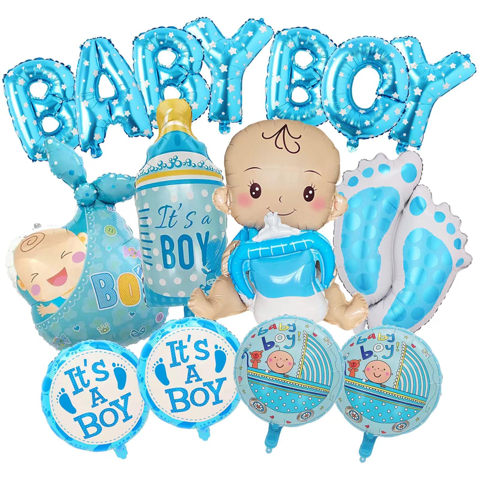 Photo 1 of 15 Pcs Baby Boy Balloons Blue Its A Boy Balloon Foil Baby Shower Balloons for Welcome Baby Boy Decorations