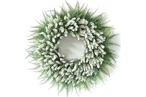GLIDLION 26" Boston Ferns & Monkey Grass Wreath for Front Door, Porch, Window - Large Artificial Greenery Outdoor Wreath for Home, Farmhouse Decor - Spring, Summer, Fall, All Seasons (White & Green)