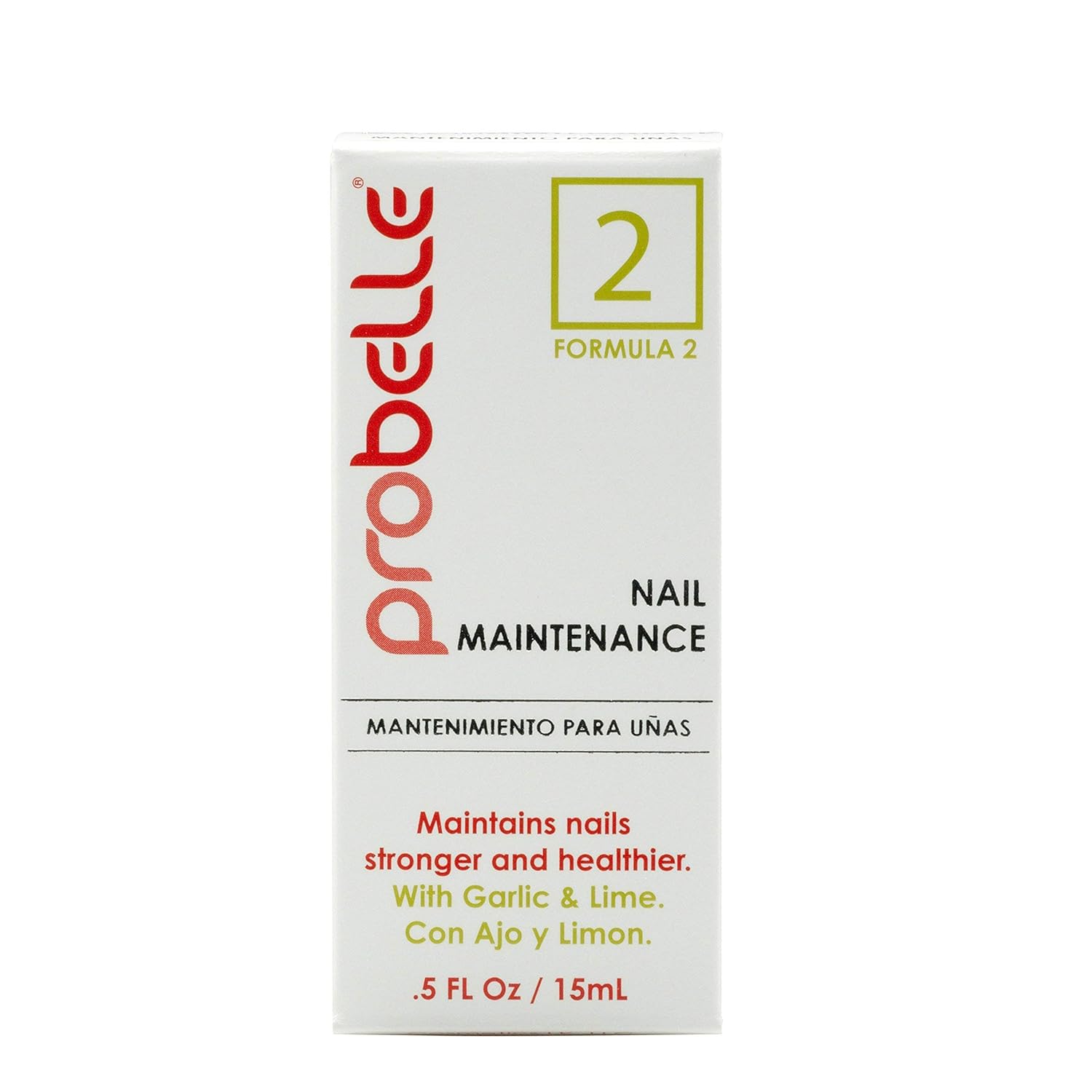 Probelle Formula 2 Nail Maintenance with Garlic and Lime, Nail Hardener and Strengthener with Fungal Protection and Color protection .5 fl oz/ 15 mL : Beauty