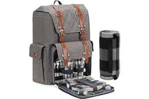 Picnic Backpack for 4 Person with Blanket and Cooler Bag, All-in-One Portable Picnic Bag with Cutlery Set, Picnic Basket Set 