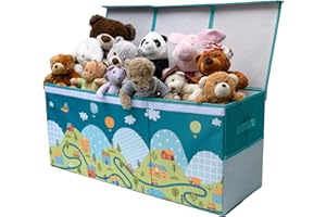 SoftOwl Extra Large Toy Storage Organizer with Lid - Sturdy, Collapsible Toy Chest Storage Box with Cute Design - Toys Bin with Dividers for Kids, Boys, Girls, Nursery, Bedroom, Play room 37"x16"x14"