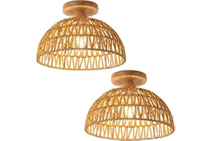 OCWHT 2 Packs Boho Light Rattan Chandelier Ceiling Lighting Fixtures Boho Lamp Shade Flush Mount Ceiling Light Hand-Woven Small Chandelier for Hallway Bedroom Kitchen Nursery Lights