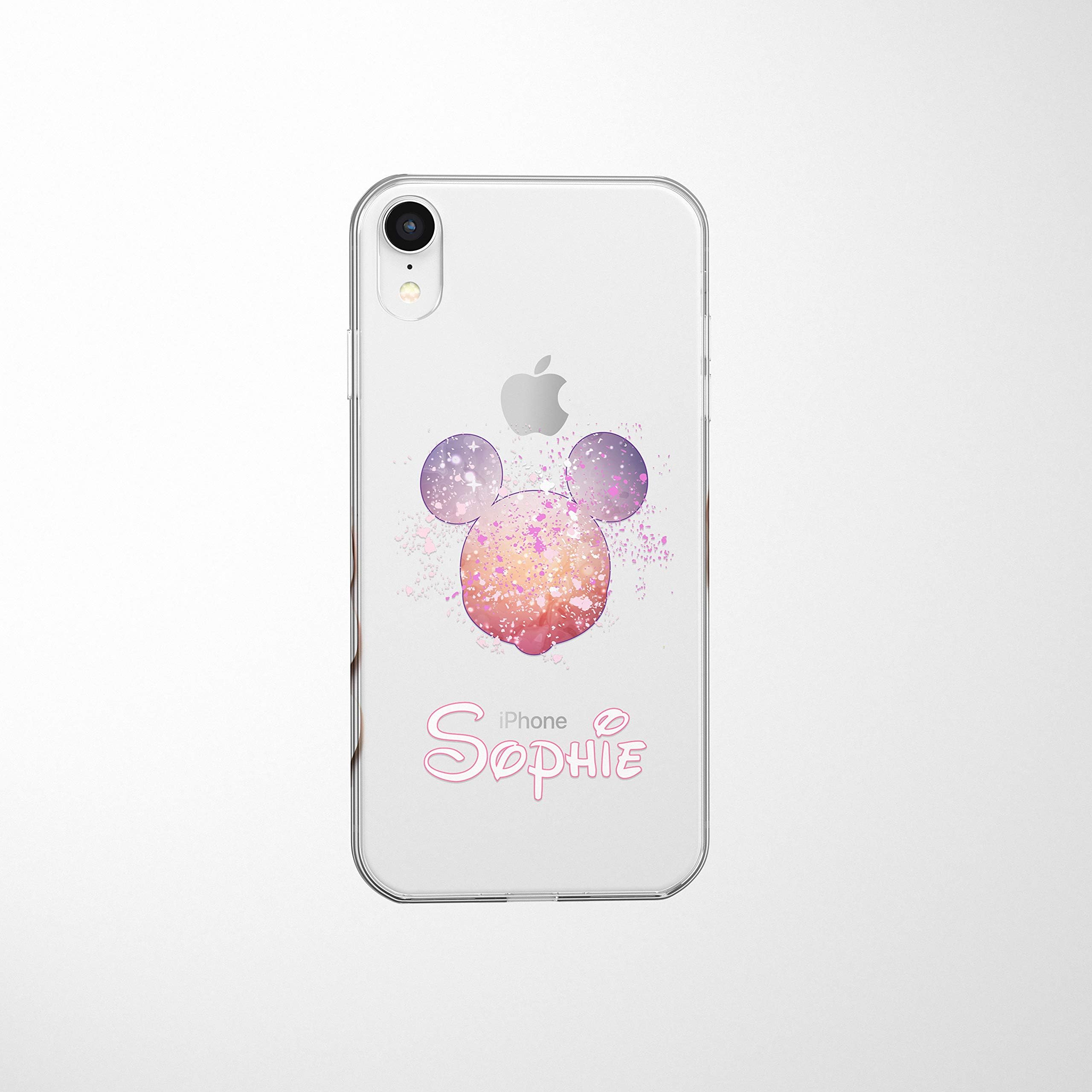SmartGiftShop Cartoon Movie PERSONALISED CLEAR TPU Phone Cover Case for iPhone & Samsung Disney-iPhone X-Disney Mickey Pink