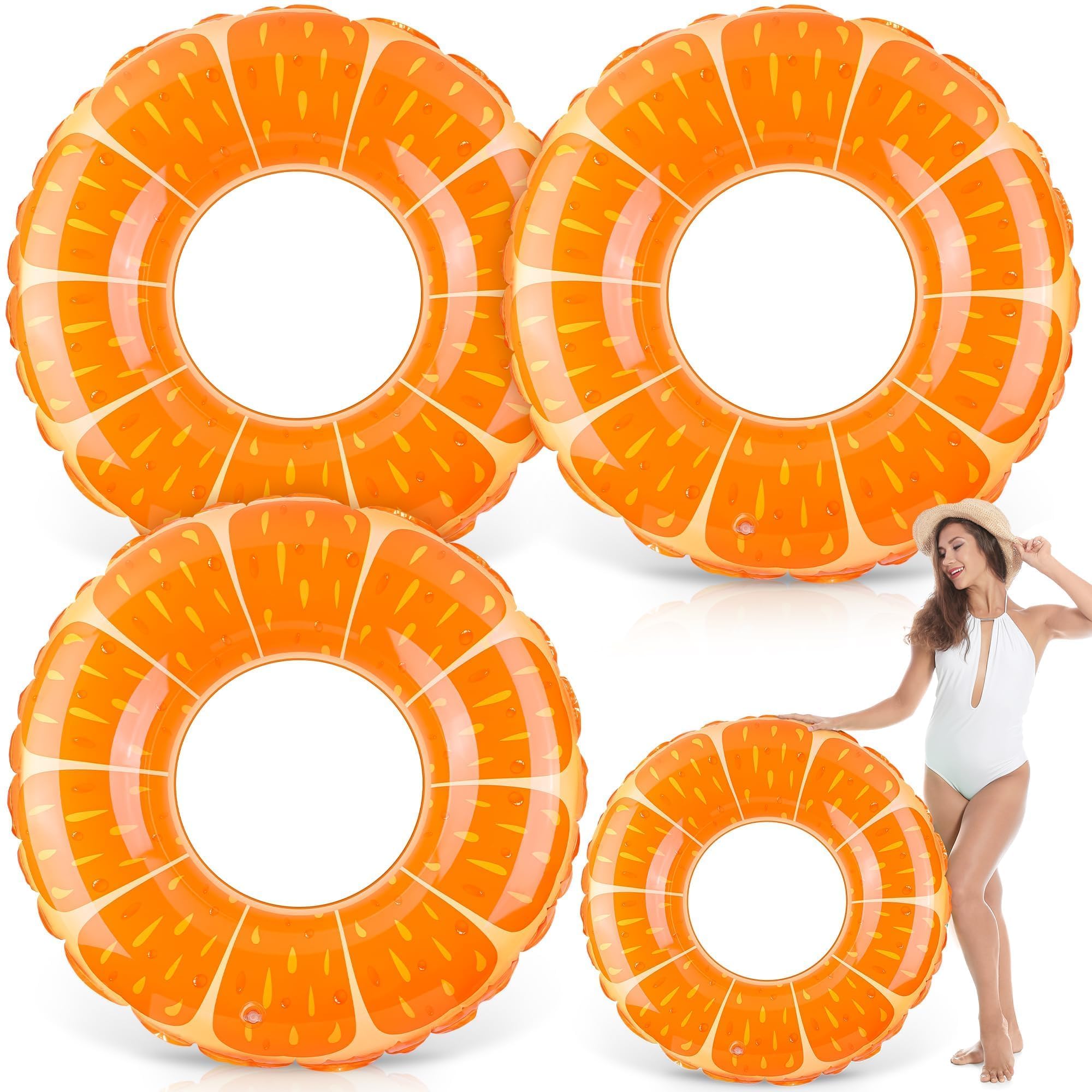 Photo 1 of Aodaer 3 Pieces Fruit Swimming Rings Orange Inflatable Pool Floats Pool Swim Tubes Rings Beach Swimming Party Decorations for Summer Beach Water Party, Water Games