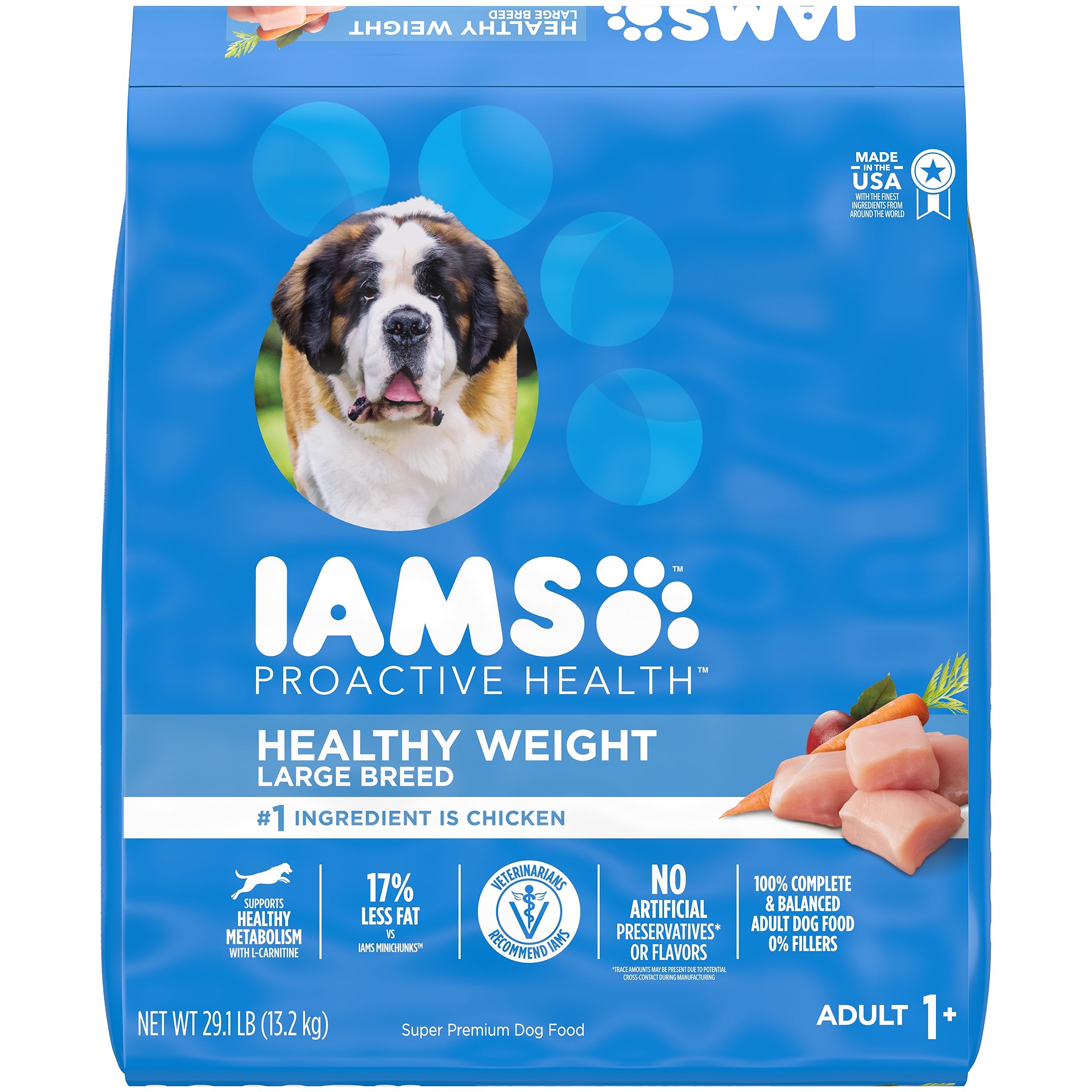 IAMS Adult Healthy Weight Control Large Breed Dry Dog Food with Real Chicken, 29.1 lb. Bag