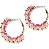 Agriajun Handmade Boho Beaded Large Gold Hoop Earrings for Women, Statement Colorful Handwoven Bohemian Seed Beads Huggie Earrings Cartilage Hypoallergenic Prom Holiday Jewelry Gift