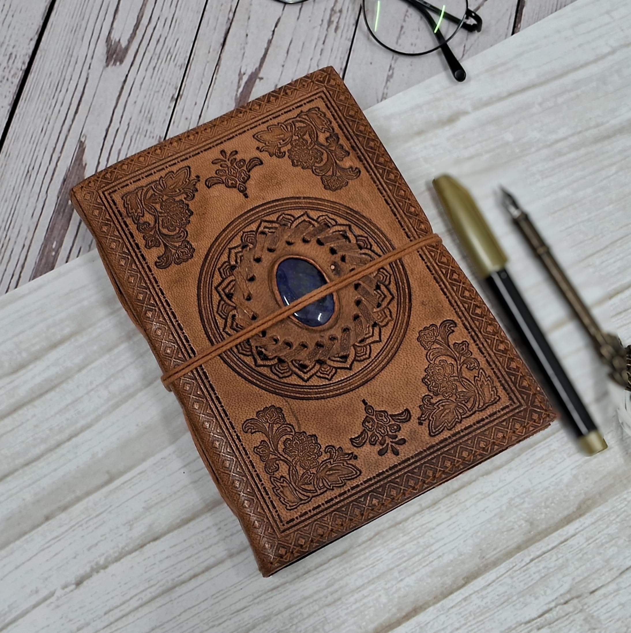 Purpledip Leather Journal 'Magic Stone': Vintage Design Diary Notebook (10155A)