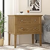 IKENO Solid Wood Nightstand with 2 Drawers, 24“ Wide Wooden Bed Side Table, Tall Wooden Night Stand, End Table with 2 Drawers
