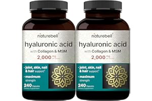 NatureBell 2 Pack Hyaluronic Acid Supplements 2,000 mg | 480 Total Capsules, with MSM & Hydrolyzed Bovine Collagen – 3 in 1 Support for Skin Hydration, Joint Lubrication, Hair, and Eye Health