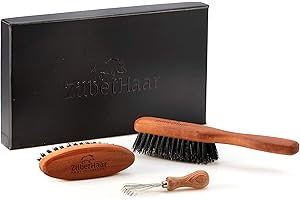 ZilberHaar Beard Brush Grooming Kit - Stiff Bristles Boar Bristles - Ideal for Medium to Long, Thick Beards - Distributes Balm & Oil for Growth/Styling - With Brush Cleaning Tool