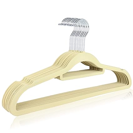 Kleiderbügel mit Hosenstange, rutschfest, mit Samt beflockt - 60 - beige