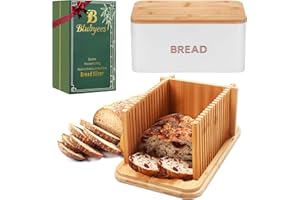 BLUBYEES Bamboo Bread Slicer for Homemade Bread with Crumb Tray & Storage Box – Adjustable Slicing Guide for Sourdough, Bagel