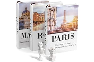 SIMPLIFY ASTHETIC - European Cities Decorative Books Set with 2 Busts Greek Methology and 3 Sets White Hardcover Coffee Table Books for Home Decor, Coffee Table Books, Home Decor Livingroom