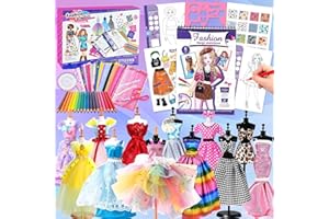 Golray Fashion Designer Kits for Girls Toy 6 7 8 9 10-12 Year Old, Sketchbook & 18 Colored Pencil, Kid Art Craft Doll Clothes Sewing Toy Dress Design Making for Teen Girl Toy Birthday Christmas Gift