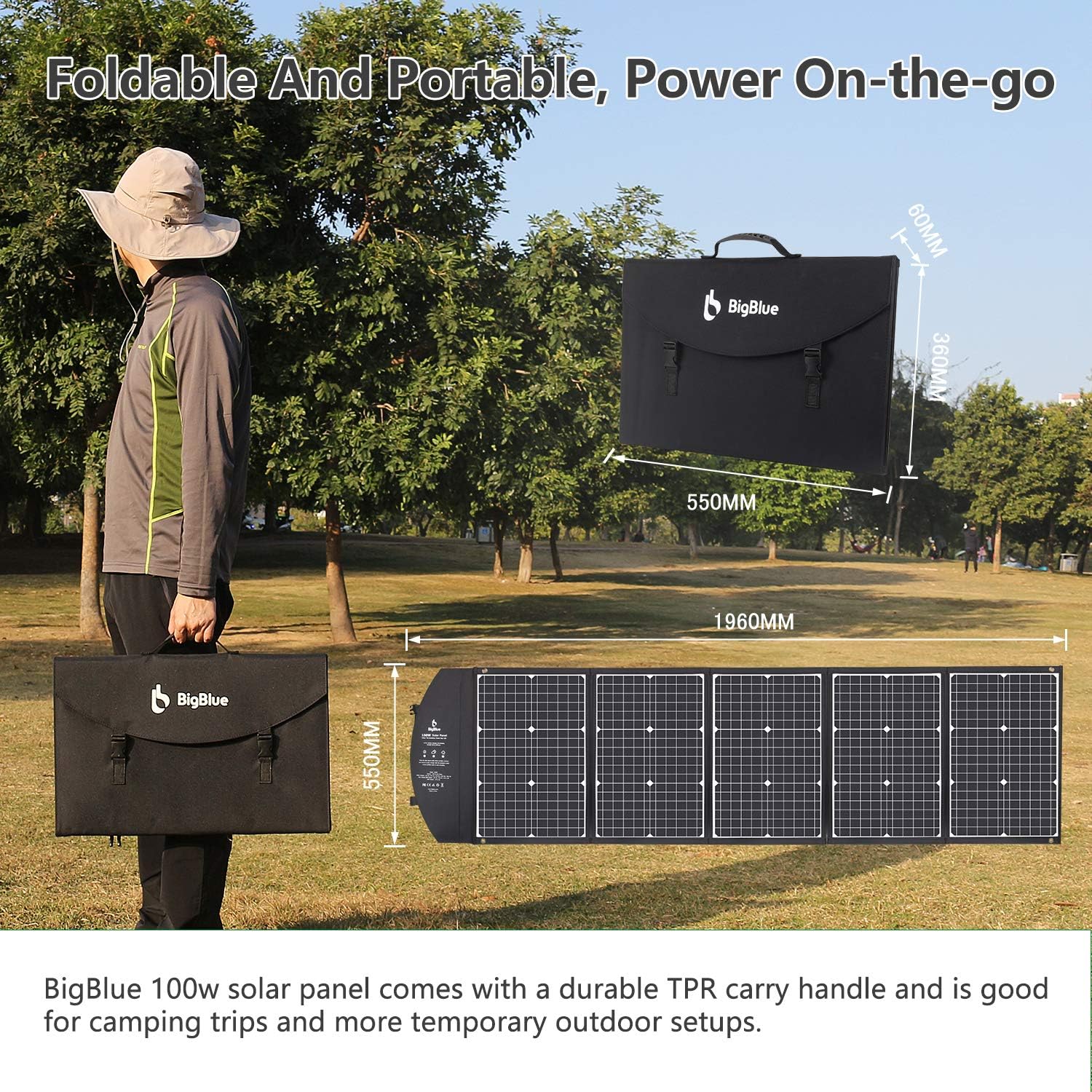 150W Solar Panel Kit, BigBlue Portable Solar Charger with Kickstands, 60W PD Type-C/2USB/Anderson Connector, Compatible with Suaoki/Jackery/Goal Zero Power Station, Laptops Car Boat RV Battery
