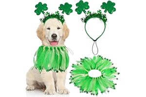 GOYOSWA St. Patrick's Day Outfit, Costume Shamrock Headband , Collar,Clothes for Small Medium Large Dogs