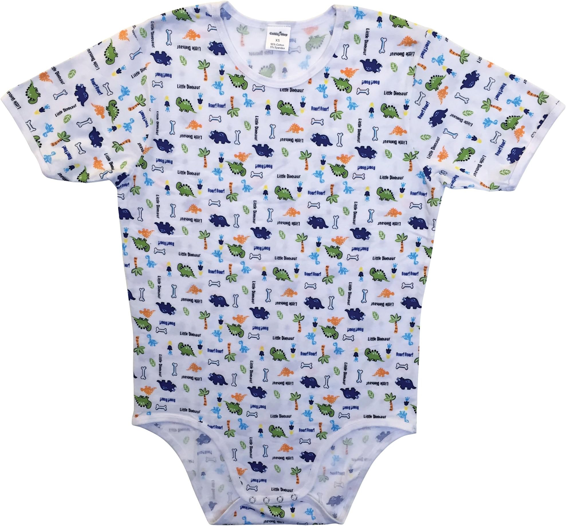 Cuddlz Dinosaur Pattern Cotton Stretch Adult Short Onesie ABDL Romper Body Suit