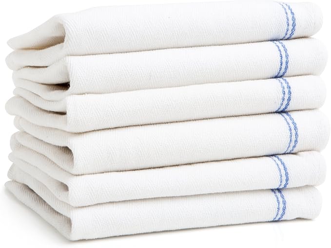 Keeble Outlets Kitchen Dish Towels, White With Royal Blue Stripes, 27.5